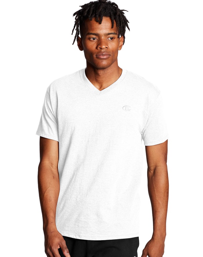 Champion Mens T-Shirt NZ - Classic Jersey V-Neck White ( 7125-WNEDH )